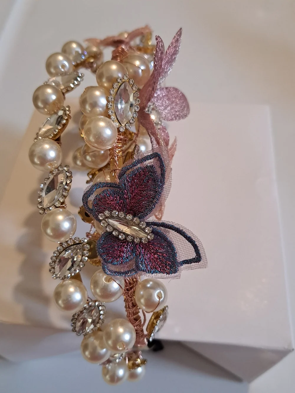 Rhinestone Tiara with Floral and Pearl Accents